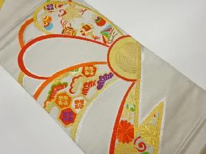 本家加納織物製　菊唐草に松・宝づくし・花菱亀甲模様織出し袋帯